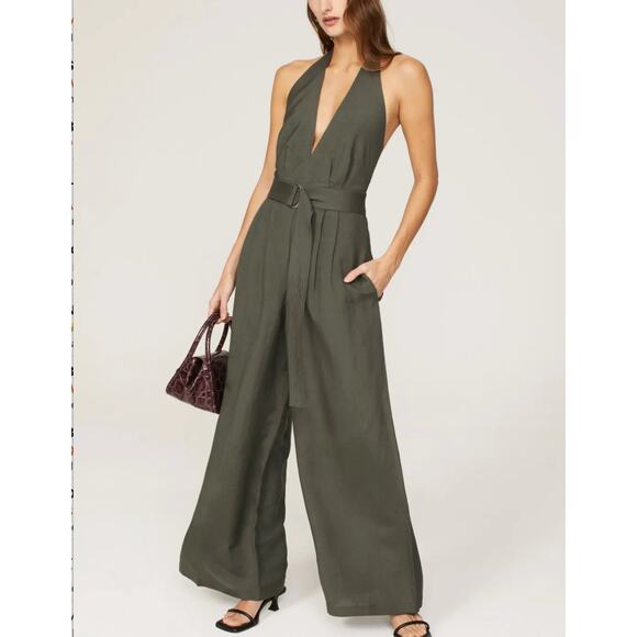 Adam Lippes Olive Green Wide Leg Jumpsuit SIZE 2 Halter Backless Designer $410 - Picture 1 of 11